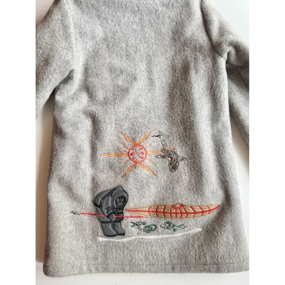 Vintage 70's KELSEY TRAIL Inuvik Grey Embroidered Wool Fur Trim Coat, Size 18 - Picture 12 of 16